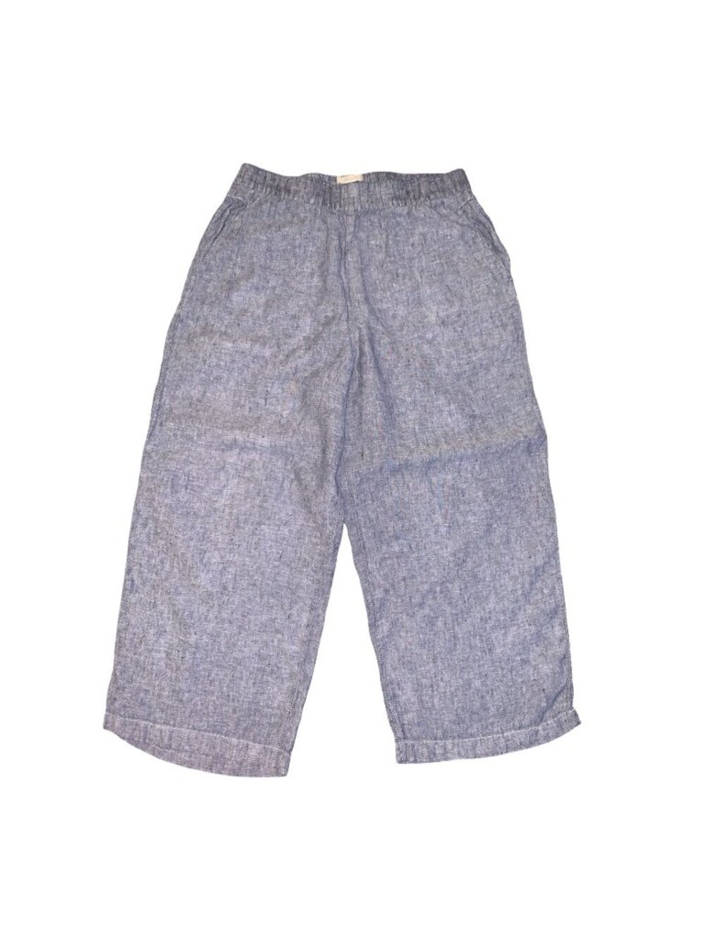 Cynthia Rowley Womens wide Leg 100% Linen Blue Crop Pants W/ Pockets Sz L Beach